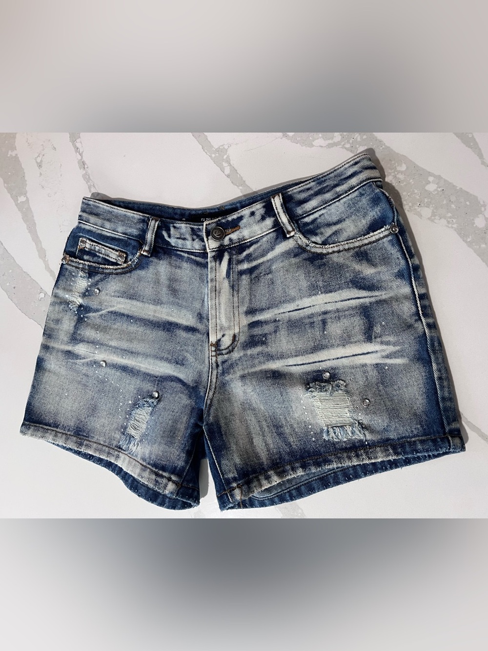 Women's Distressed Denim Shorts - Blue